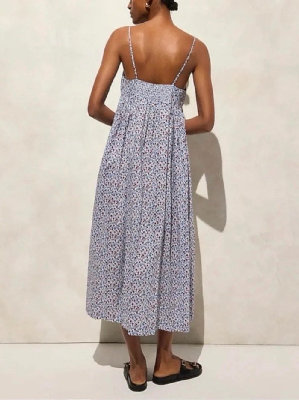 J. Crew White Floral Midi Dress with Red and Blue Accents